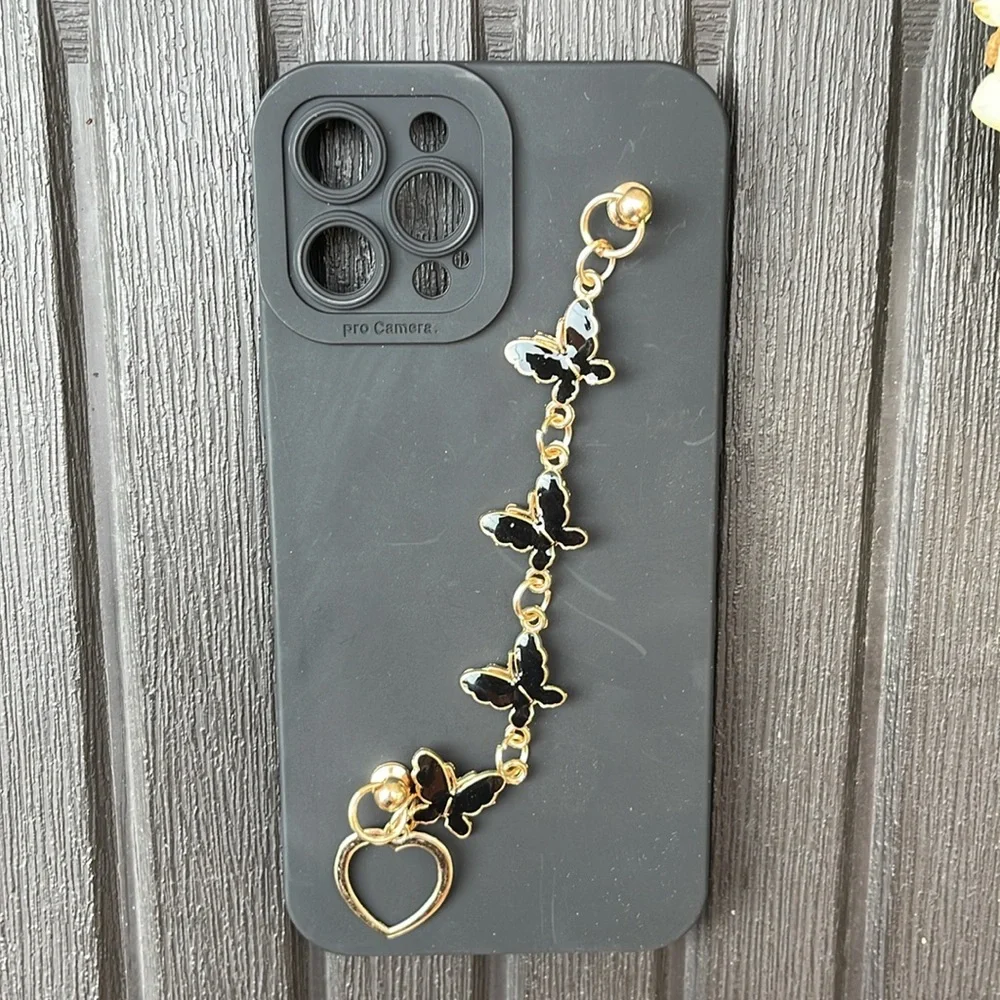 Black IPhone 12 Pro Max Butterfly Hand Chain Case